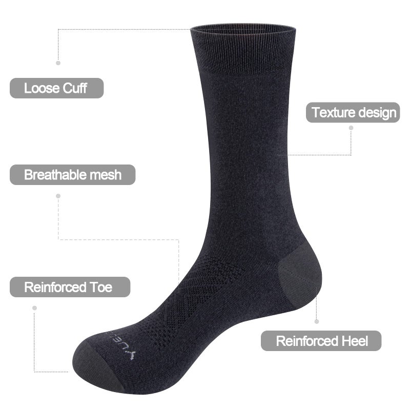 YUEDGE Basic Womens Socks Dress Socks Breathable Black Cotton Thin Crew Socks For Women, Size 6-9, 5 Pairs/Pack - Image 4